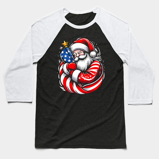 American Santa Claus For Men, Women Patriotic - USA Flag Baseball T-Shirt by Origami Fashion